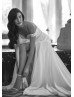 Off Shoulder Beaded Ivory Lace Chiffon Slit Sexy Wedding Dress